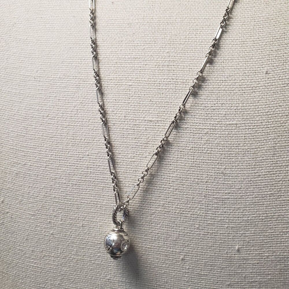 Vintage Brighton Sphere Crystal Dangle Charm Beaded Silver Tone Ball 28"Necklace